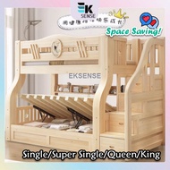 EKSENSE Solid Wood Kids Bunk Bed Double Decker Bed Frame Slide Katil Kayu Budak 2 Tingkat Gelongsor 