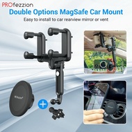 PROfezzion Rearview Mirror&amp;Vent Clip Combo Magnetic MagSafe Car Mount Holder for iPhone 15 14 13 12 Pro Max&amp;MagSafe Phone Case With 3M Adhesive Metal Ring