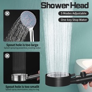 Pressurized Shower Head 5 Modes Adjustable Shower Head One-button Water Stop Water Saving Shower