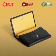 Men's and Women's Leather Card Holder Wallet with Box, button lock Genuine leather - durable saffian