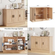 43.3”w Oak 3 Door Buffet Cabinet , Coffee Bar Adjustable Shelf , Kitchen Sideboard Living Room , Kit
