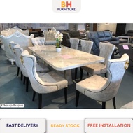 Bh-Furniture Dining set 1+8 /Meja Makan 1+8 / 1Dining Table 8 Dining Chair Velvet Fabric