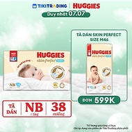 Tã/bỉm dán sơ sinh Huggies Skin Perfect NB 38 miếng với 2 vùng thấm giảm kích ứng da