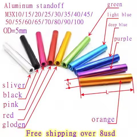 5/10pcs/lot Aluminum Spacer M3* 10mm to 100mm Anodized Colourful Aluminum Column Rods Round Standoff