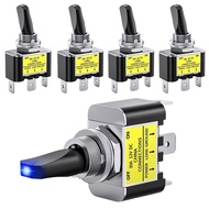 SPST 3 Pin Rocker Switch 12V 30A LED Toggle Switch on Off Blue Lighted Metal Heavy Duty 12mm Mountin