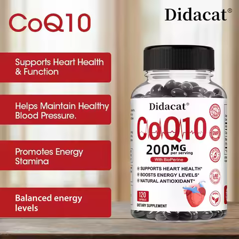 High Absorption Coenzyme Q10 200 Mg Capsules - Antioxidant, Support for Brain, Heart, and Energy Hea