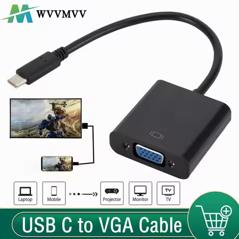 WvvMvv TYPE C to Female VGA Adapter Cable USB-C USB 3.1 to VGA Adapter For Macbook 12inch Chromebook