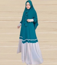 GAMIS IBU IBU MODEL SEKARANG MULKI SYARI + KHIMAR BAHAN WOLLYCRAPE Baju Muslim Pengajian Free Hijab