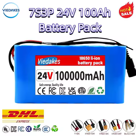 Lifepo4 24v batteries VIEDAKES Brand New 24V 100Ah 7S3P 18650 Battery Pack Power Bank Safe Reliable 
