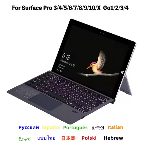 Backlit Trackpad Bluetooth Keyboard for Microsoft Surface Go 1 2 3 4, Magnetic Keyboard for Surface 