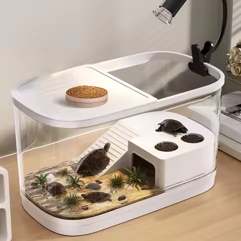 Turtle Aquarium Tank Starter Kit - Tortoise Enclosure with Multifunctional Basking Ramp Breeding Are