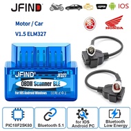 JFIND JF327 ELM327 Car Motorcycle Clear Fault Codes for Honda Yamaha 3-Pin 4-Pin to 16 Pin OBD2 Moto