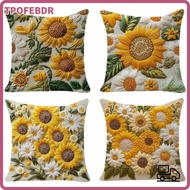 TPOFEBDR 1pc/4pcs Linen Pillowcase, Flower Theme  Sunflowers Pillow Cover,  Plush Breathable 45 x 45