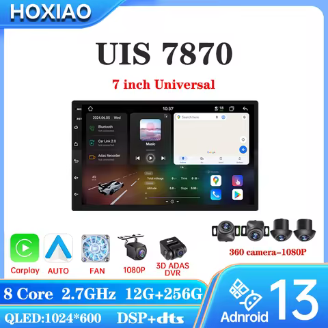 7 inch UIS7870 Universal Android13 Car Radio Carplay auto QLED Multimedia Player 4G GPS 360 Navigati
