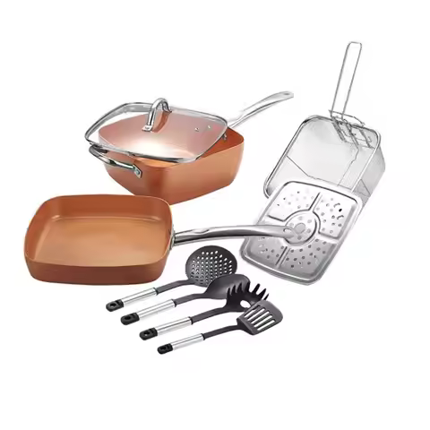 AEE8-Frying Pan Four-Piece Set Square Pan Frying Pan Copper Color Non-Stick Pan
