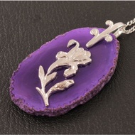 紫瑪瑙切片板項鍊紫羅蘭鳶尾花吊墜項鍊首飾