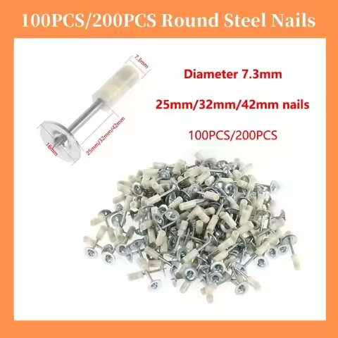 100PCS/200PCS 25mm/32mm/42mm Round Steel Nail Manual Fire Nail Gun Fixed Peg Ceiling Artifact Diamet