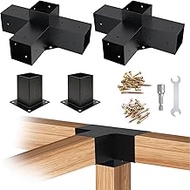 4x4 Woodworks Pergola Brackets Kit, 4-Way Corner Extension Brackets, Black Powder Coated, 4x4 Metal 