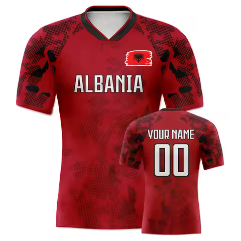 Custom Albania Soccer Jersey Personalized Name Number, National Team Football Shirt V-Neck Flag Desi