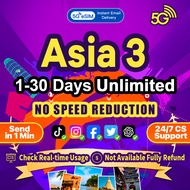 Asia 3 countries eSIM 5G High speed  1-30 Days Unlimited Data Southeast Asia eSIM