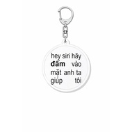 Double-sided mica keychain hey siri message....