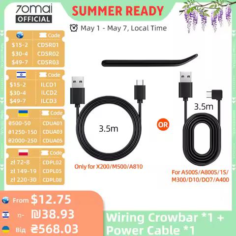 70mai Type-C Charging Cable for 70mai A810 X200 M500 & Micro USB Cable for 70mai 4K A800S 70mai A500