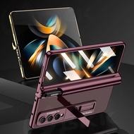 LUKEN Hinge Pen Holder Case For Samsung Galaxy Z Fold 4 With Glass Film Electroplated Clear Plastic 