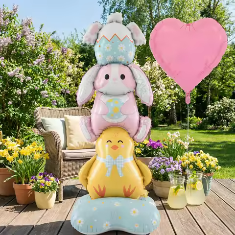 1pc Easter-themed foil balloons 59inch Easter chicks bunnies and colorful eggs for stacking fun perf