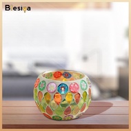 Tealight Holder Mosaic Flower Candle Jar Handmade Artwork  Multicolor Glass Candle Holders for Bar T