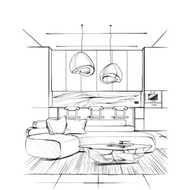 數碼 Custom Interior Hand Drawing, Creative contour drawing, Pencil interior sketch