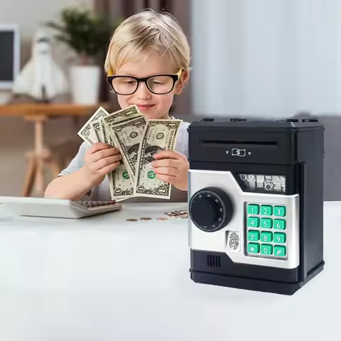 DurableCreative Fingerprint Rotating Password Piggy Bank Cash Machine Piggy Bank Children's Home Gif