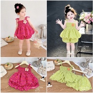 Green Pink Strapless Set R5 DT1708 Cute 2-String Shirt and Pants for Girls 8-22kg