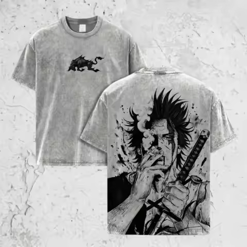 Vintage Washed Shirt, Black Clover Yami, Oversized T-Shirt Graphic Tee Shirt Oversized Heavy Cotton 