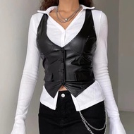 Women's Vest/Korean Women's Vest/Women's Leather Vest/Leather V Vest/V Vest