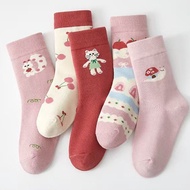 5pairs Girls Cute Cat Socks Children's Autumn Winter Mid Tube Socks 3-15Y Gift stockings Skin-Friend