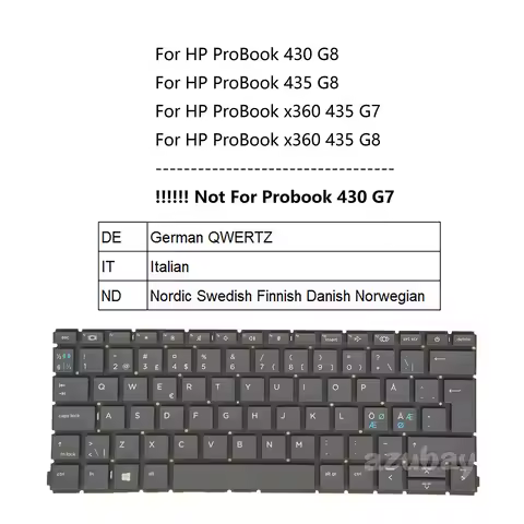 Laptop Keyboard for HP ProBook 430 G8, x360 435 G7, x360 435 G8 German QWERTZ Italian Nordic Swedish