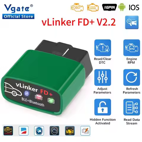 Vgate vLinker FD ELM327 FD+ BT4.0/ FD BT3.0 V2.2 FORScan OBD2 Car Diagnostic OBD 2 Scanner J2534 Aut