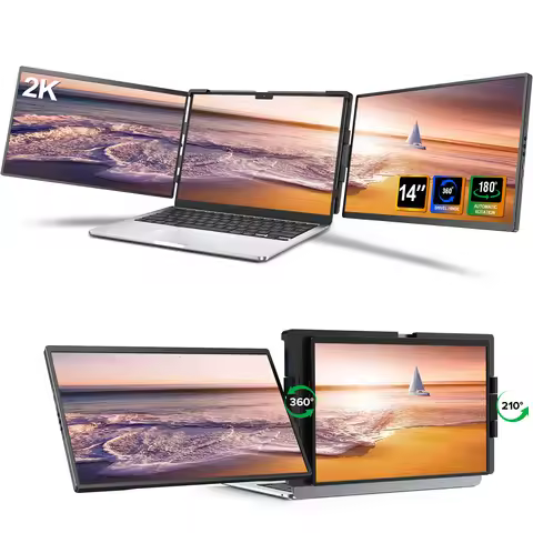 UPERFECT 14" 2K Triple Portable Monitor with 360° Rotation Stand 2240x1400 QHD IPS Laptop Screen Ext