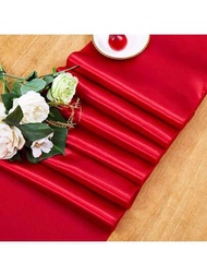1入組7*108英寸歐式粉色聚酯桌旗,配有緞面,適用於聖誕節、婚禮、派對裝飾、假日