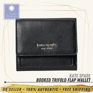 [SG SELLER] Kate Spade KS Womens Booked Trifold Flap Black Leather Trifold Wallet