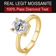 Yellow Gold Oval 2ct Real Moissanite Women Elegant Solitaire Oval Cut Ring Wedding Engagement in s92