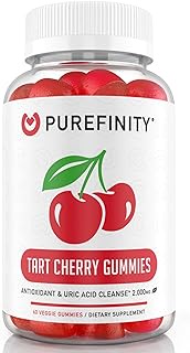 Purefinity Tart Cherry Gummies – RawTart Cherry Extract Gummy Alternative to Tart Cherry Capsules, Juice, Pills - Advanced Uric Acid Cleanse, Powerful Antioixidant w/ Joint Support - 60 Vegan Gummies