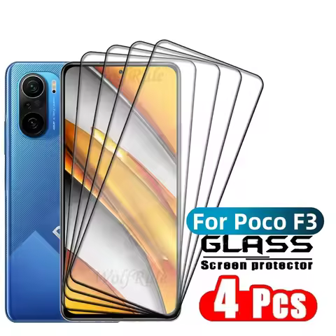 1/2/3/4pcs For Poco F3 Glass Poco F3 Tempered Glass Full Cover Glue Protective 9H HD Screen Protecto