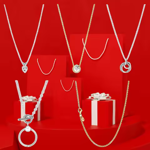 Pendant T-bar Necklaces Double Heart Sparkling Collier Fit Women GNEW 925 Sterling Silver pretty Mot