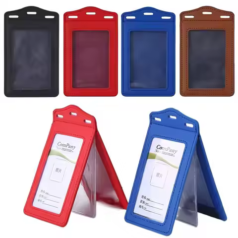 PU Leather ID Card Holder Tri-fold with Card Slots Badge Holder Transparent Card Holder