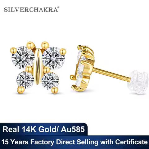 Fluttering Butterfly 14K Gold Girls Earrings D Color VVS1 Moissanite Diamond Studs for Women AU585 O