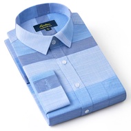 Áo Sơ Mi Nam Thương Hiệu Anton Dài Tay Công Sở Trung Niên Vải Cotton Họa Tiết Kẻ Caro Màu Xanh - 856