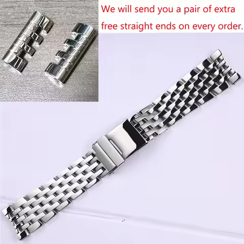 22mm polished silver curved ends and straight ends solid stainless steel watchband for Breitling Nav