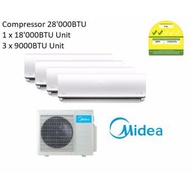 Midea Inverter System 4 Air Con (3 Bedrooms + 1 Living Room) MS20D28 (28000BTU)-3XMS11MI-09 (9000BTU)-1XMS11MI-18 (18000BTU)