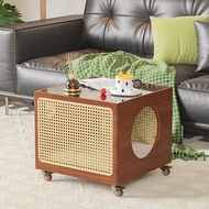 Pet Coffee Table Rattan Side Table People Pet Sharing Furniture Bedroom Bedside Table Mobile Cat Tab